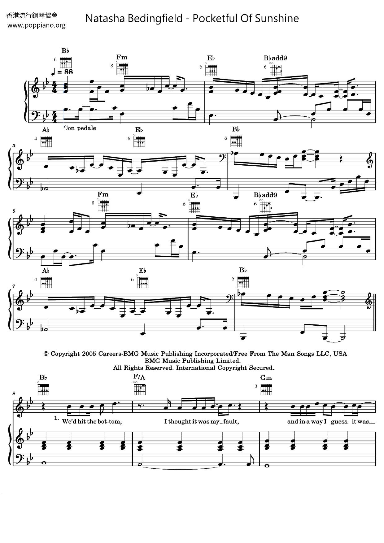 Natasha BedingfieldPocketful Of Sunshine Sheet Music pdf, Free Score