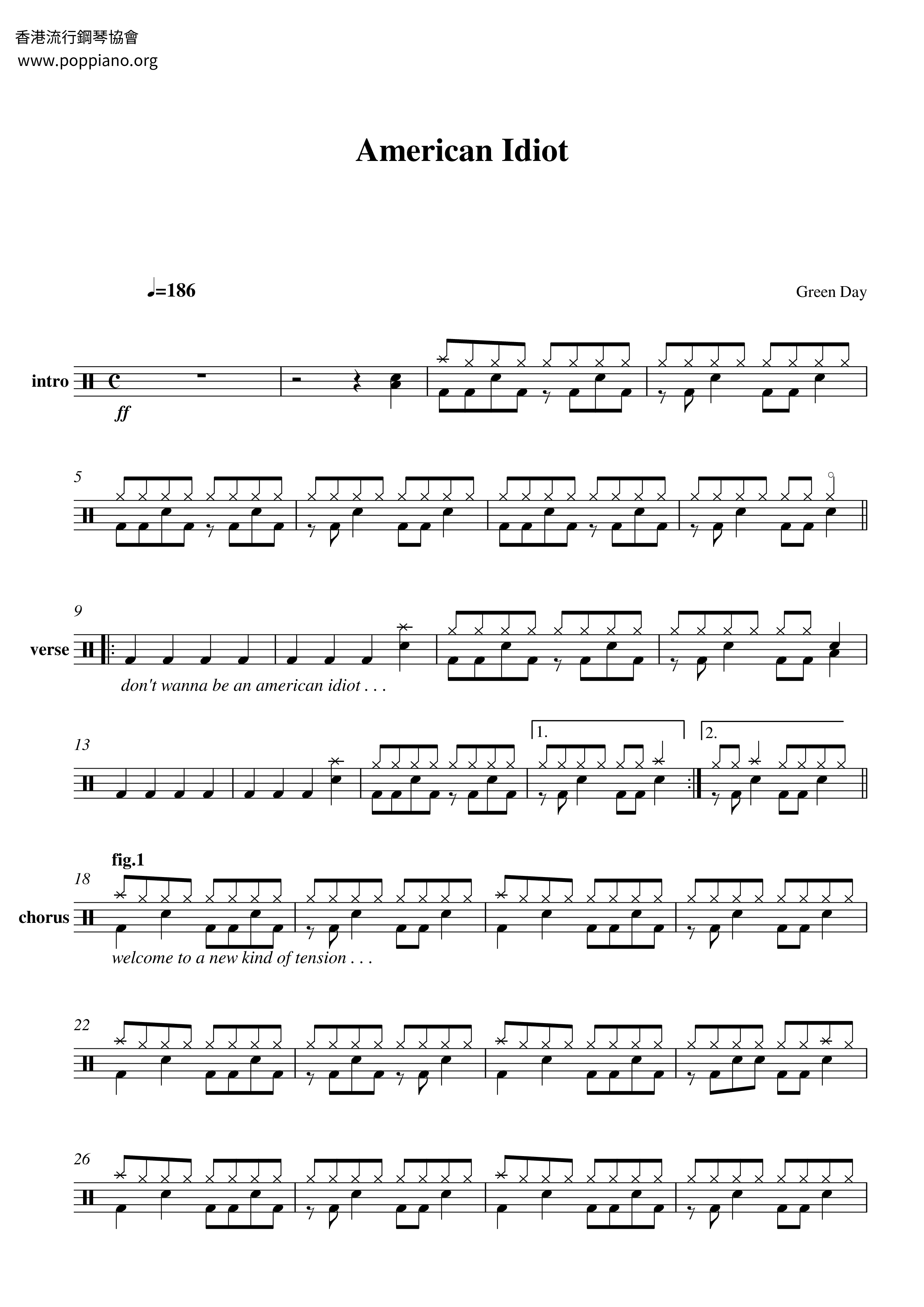 Green day american idiot drum tab pdf free score download 