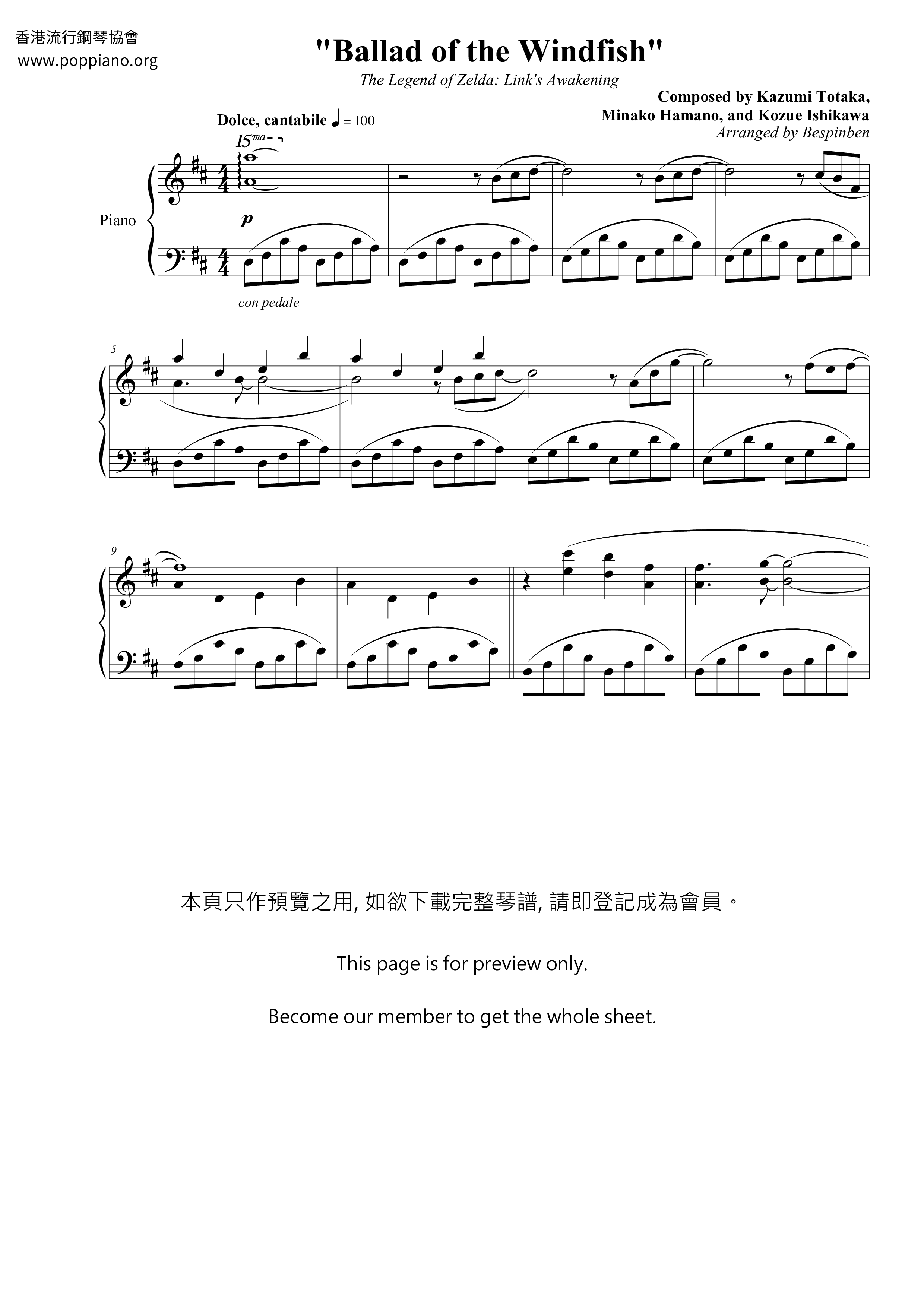 Ballad Of The Wind Fish琴譜