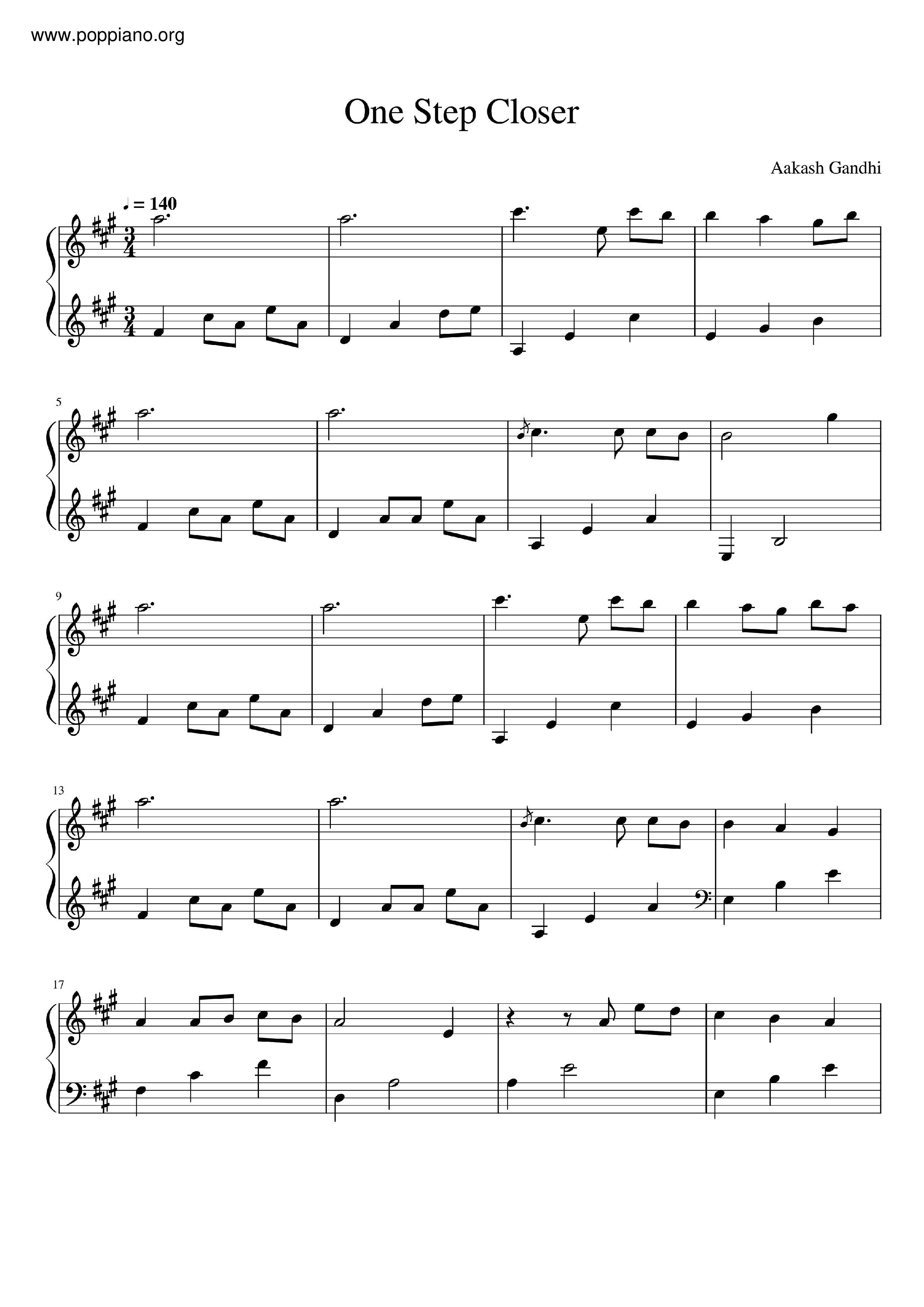 ★Aakash Gandhi One Step Closer ピアノ譜pdf 香港ポップピアノ協会 無料PDF楽譜ダウンロード gakufu