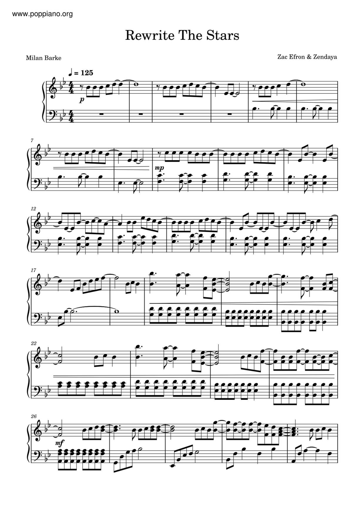 Zendaya-The Greatest Showman - Rewrite The Stars Sheet Music pdf