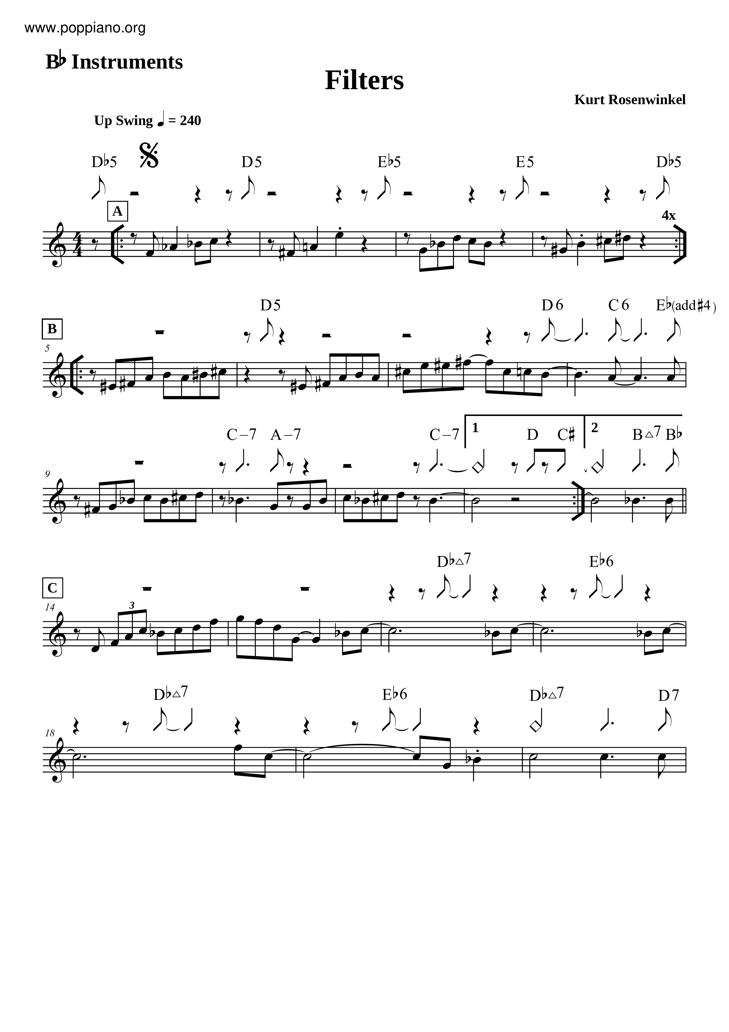 Kurt RosenwinkelFilters Sax Score pdf, Free Score Download ★