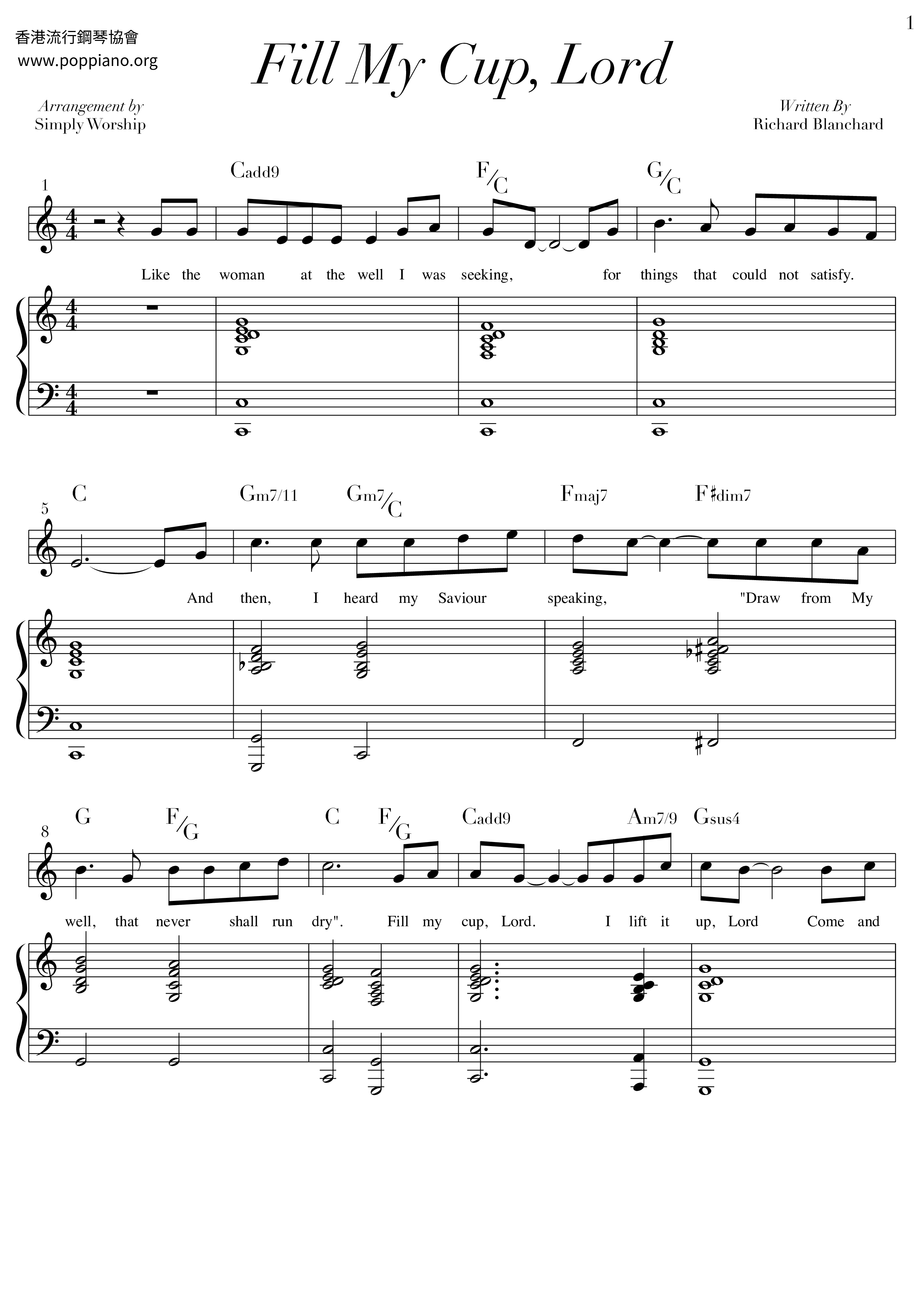 Hymn Fill My Cup Lord Sheet Music Pdf Free Score Download