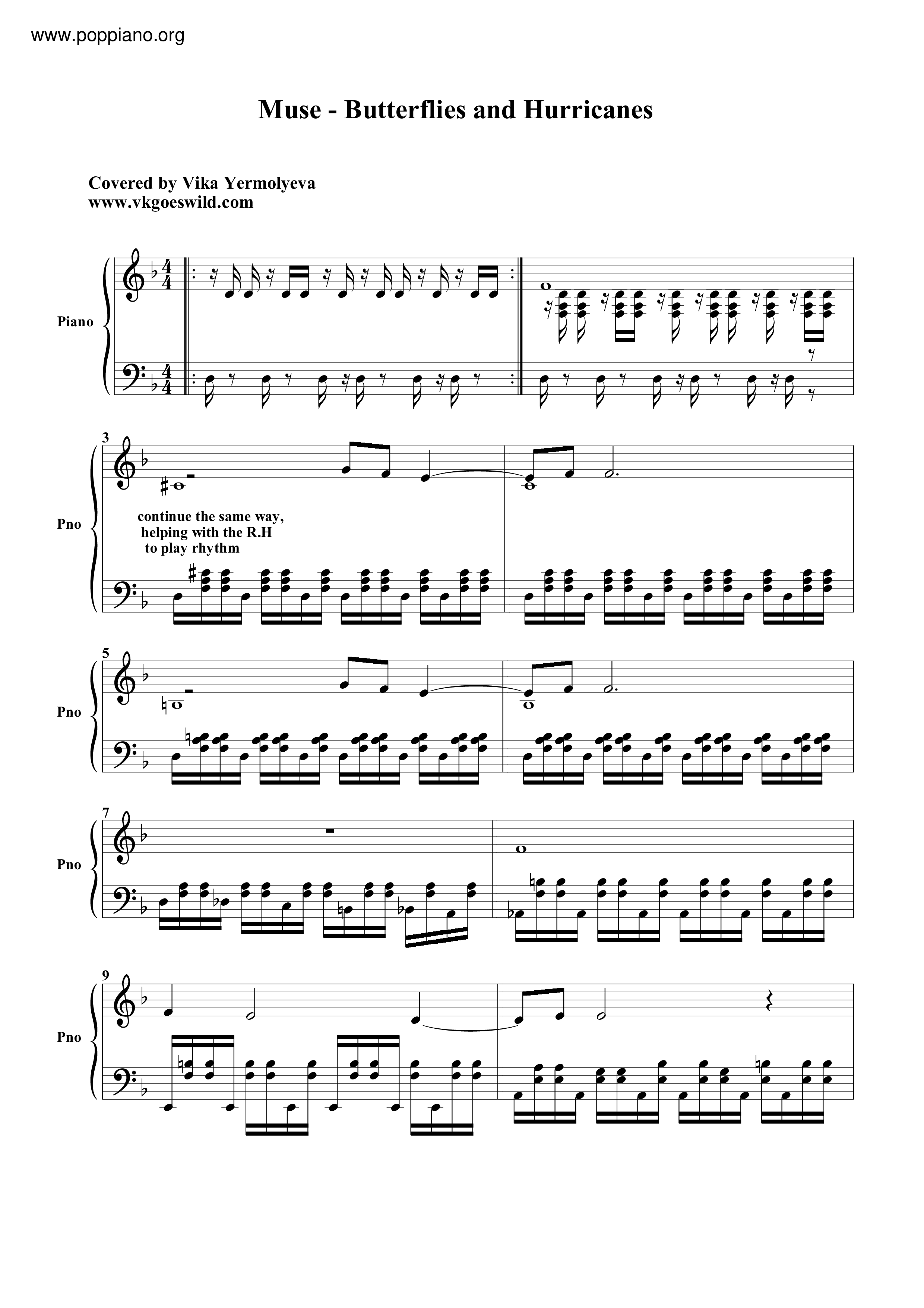 Butterflies And Hurricanes琴譜