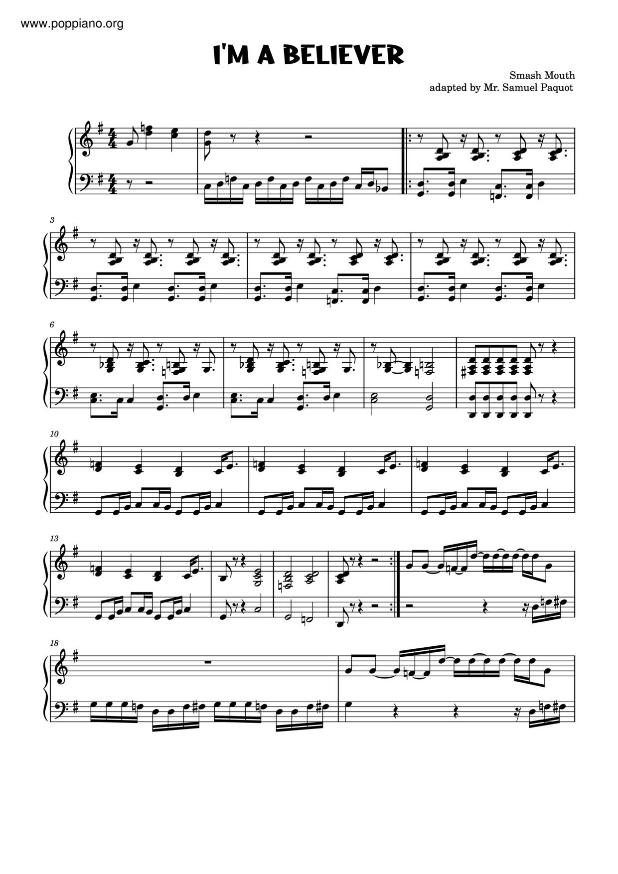 Shrek - I'm A Believer琴譜
