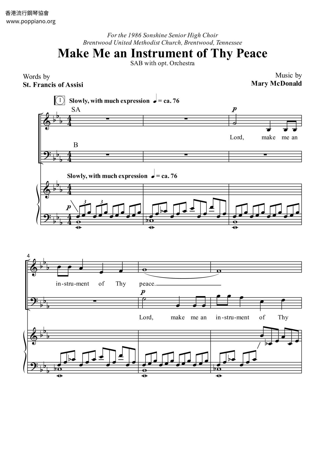Make Me An Instrument Of Thy Peace琴譜