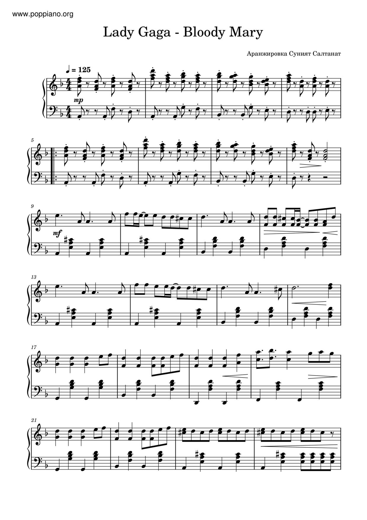 bloody mary PDF琴譜免費下載 香港流行鋼琴協會 ★