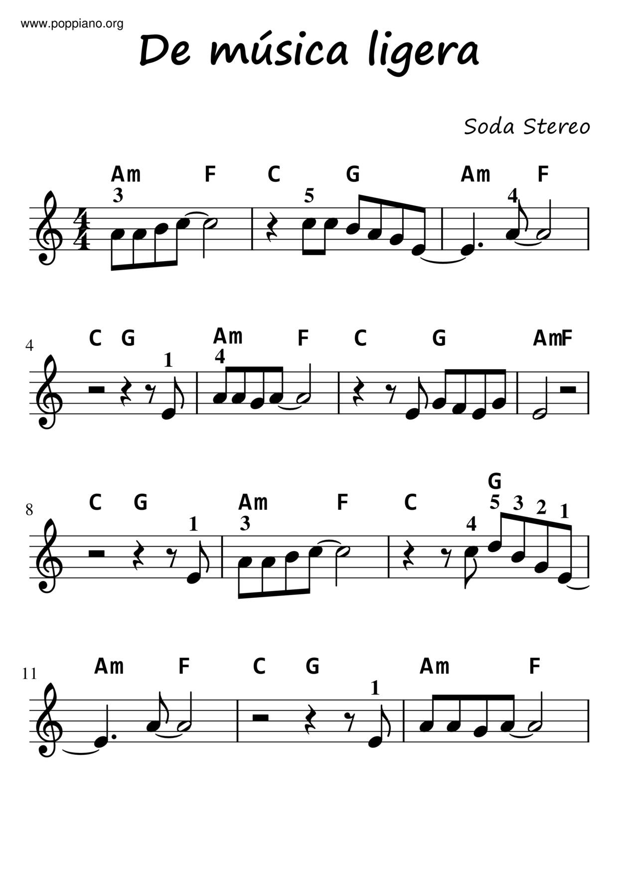 De Música Ligera琴譜