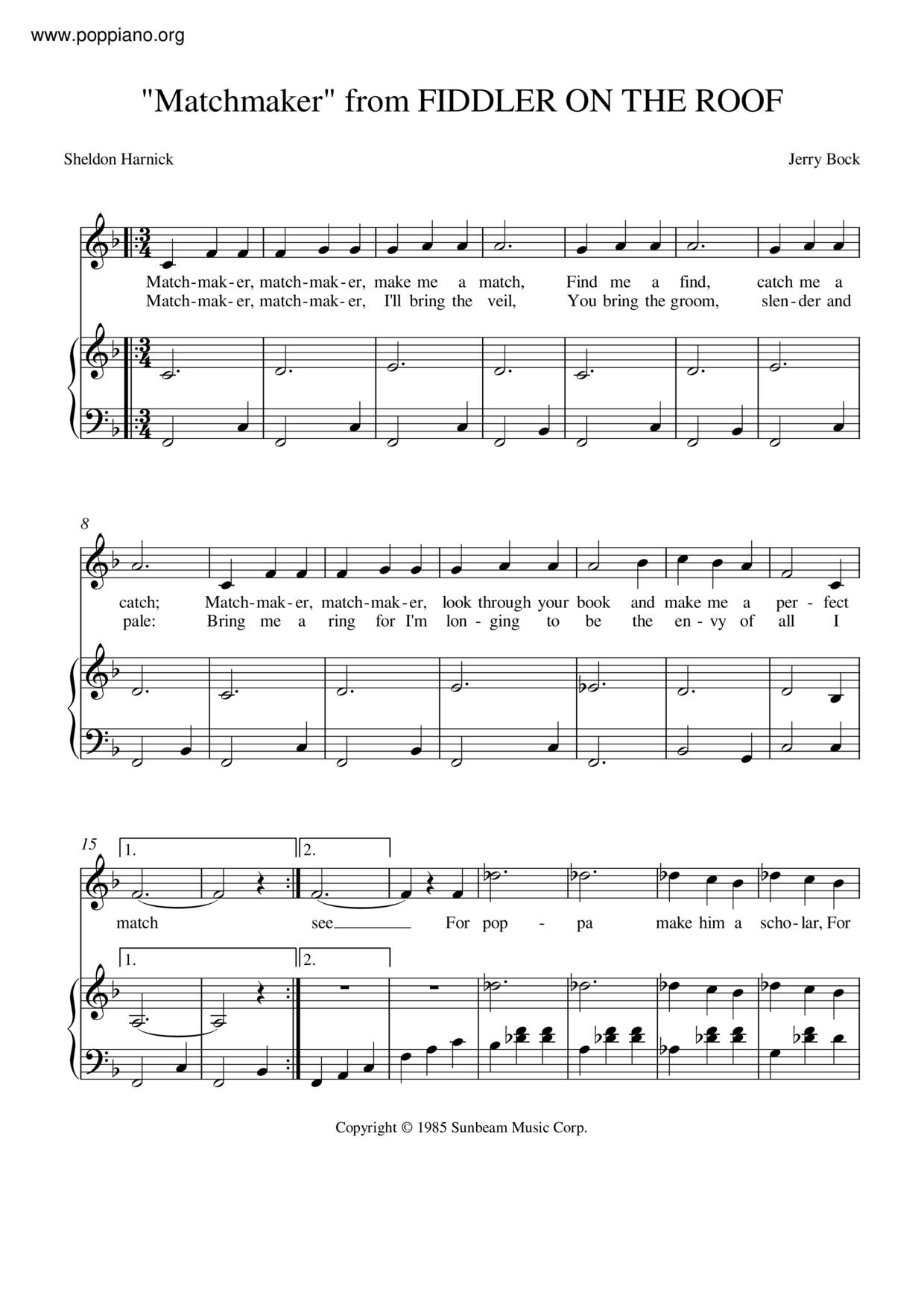 Fiddler on the Roof - Matchmaker琴譜