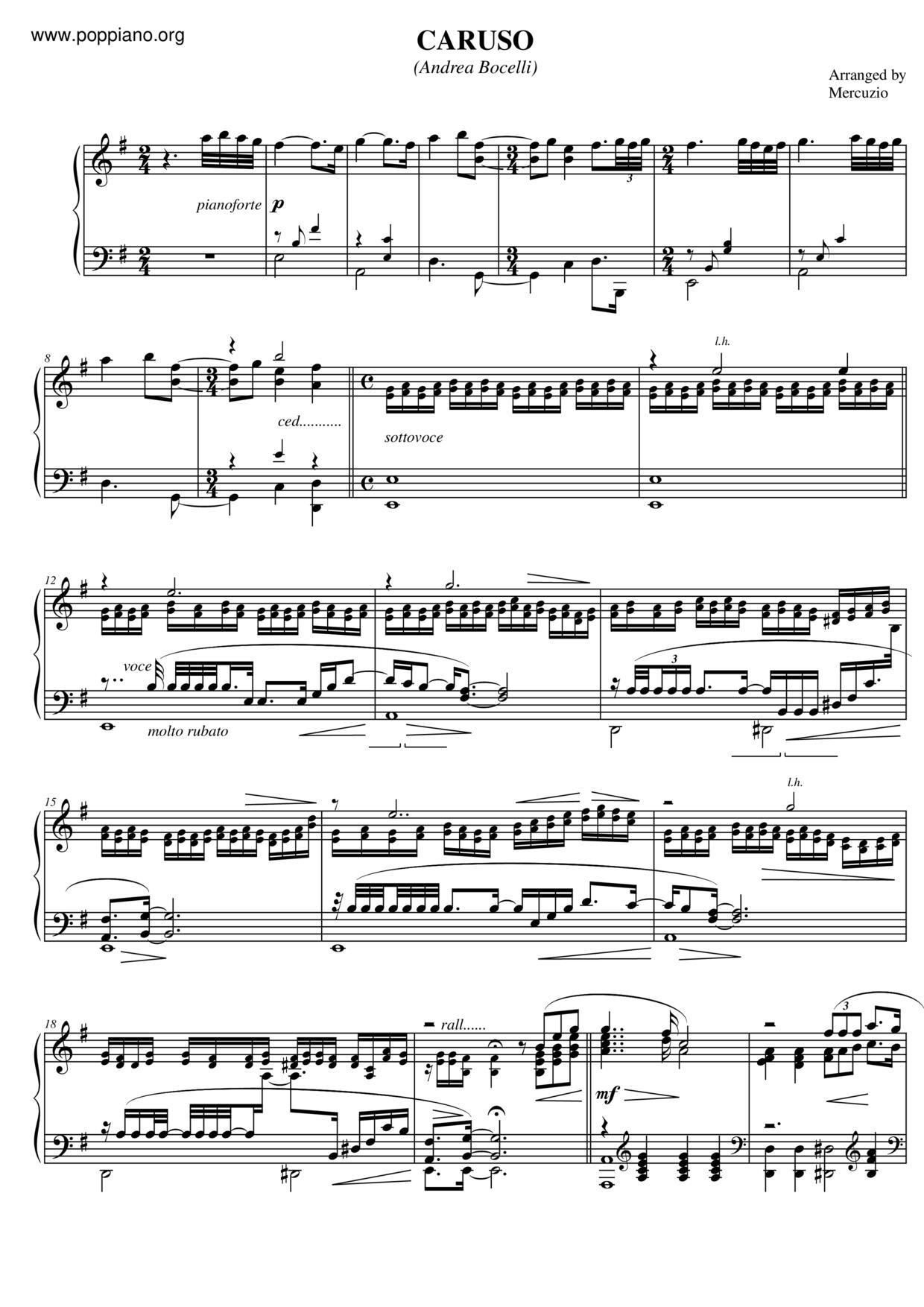 caruso Sheet Music Piano Score Free PDF Download HK Pop Piano Academy
