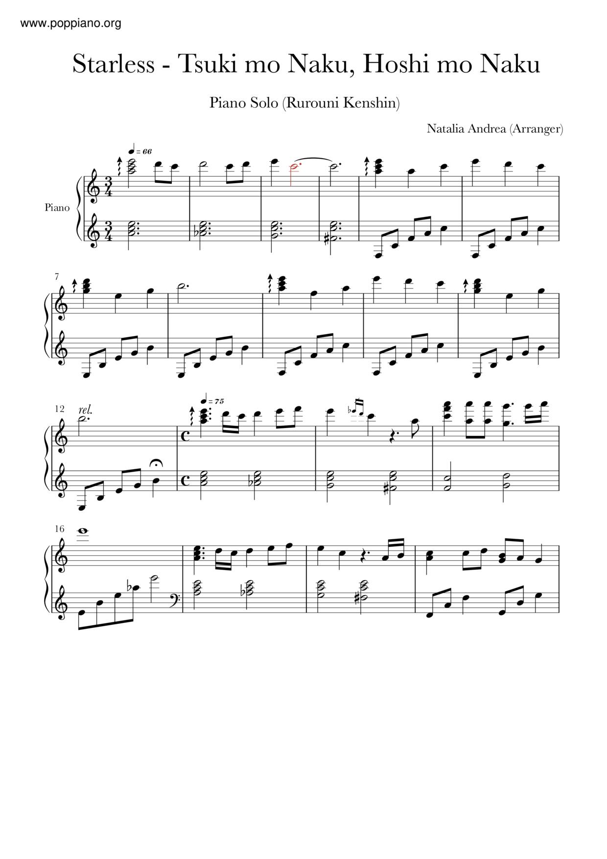 Starless (Tsuki mo Naku, Hoshi mo Naku)琴譜