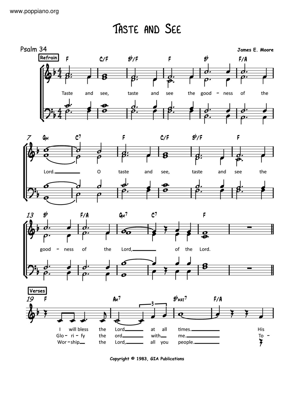 Taste And See (Psalm 34)琴譜