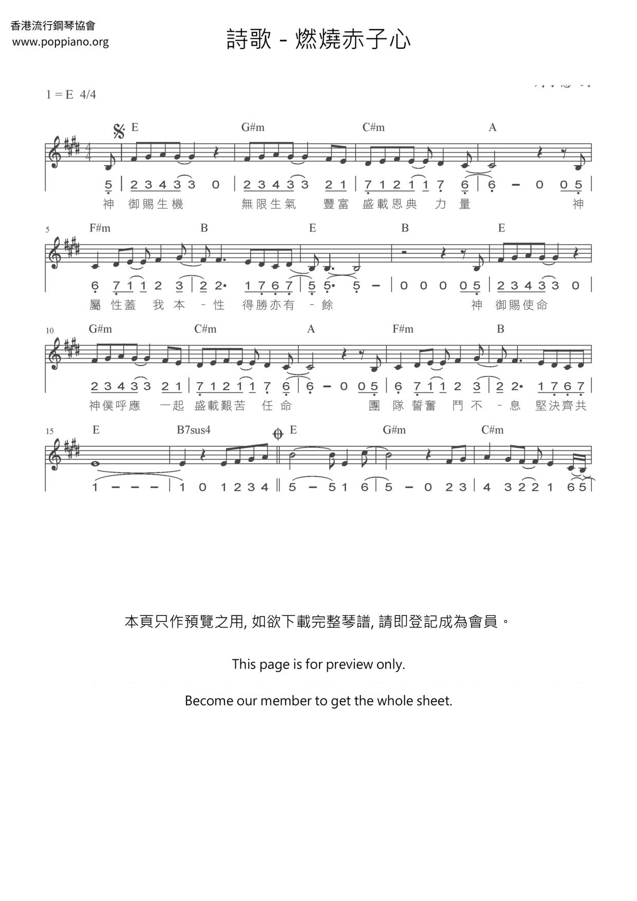 燃燒赤子心琴譜