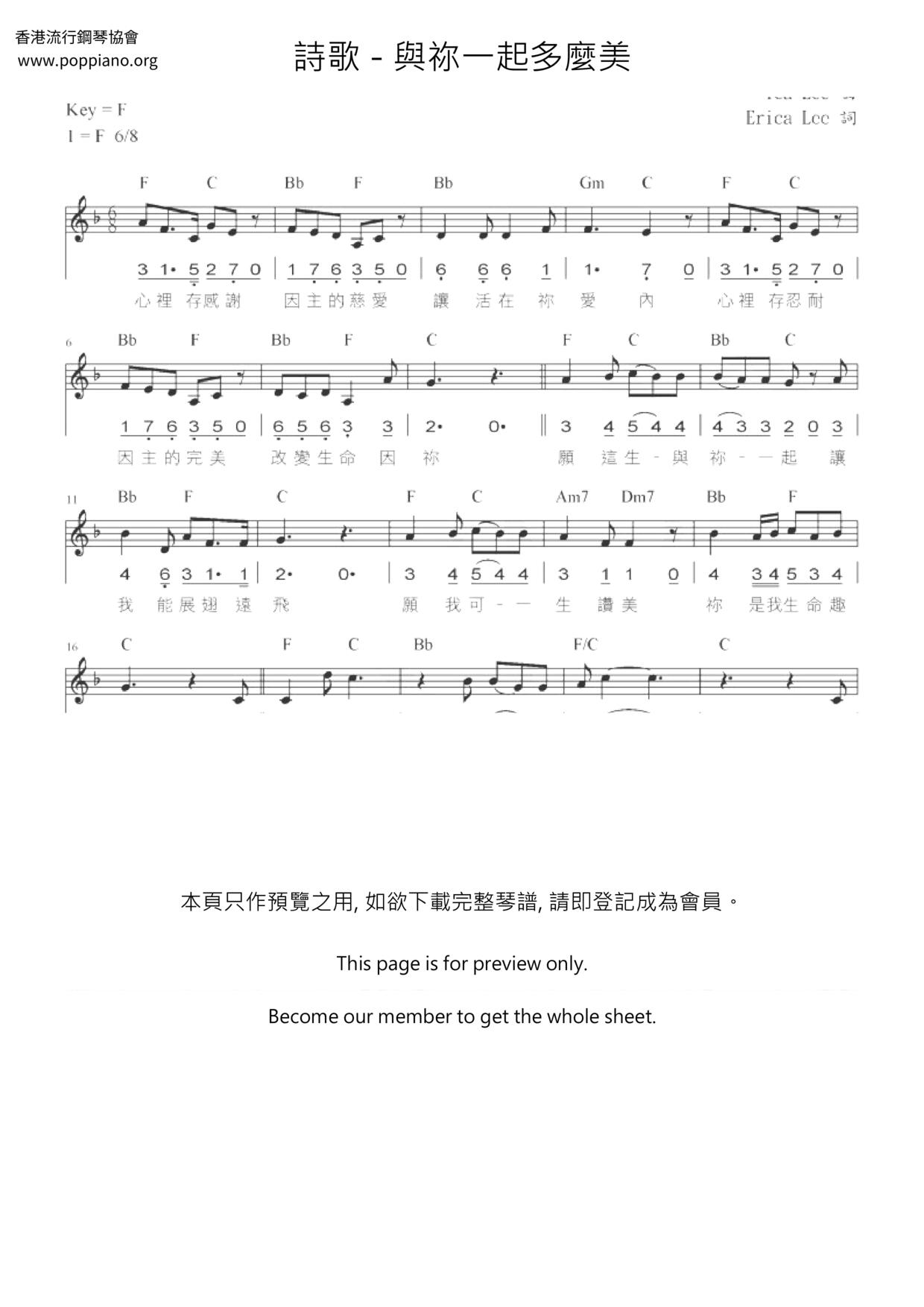 與祢一起多麼美琴譜