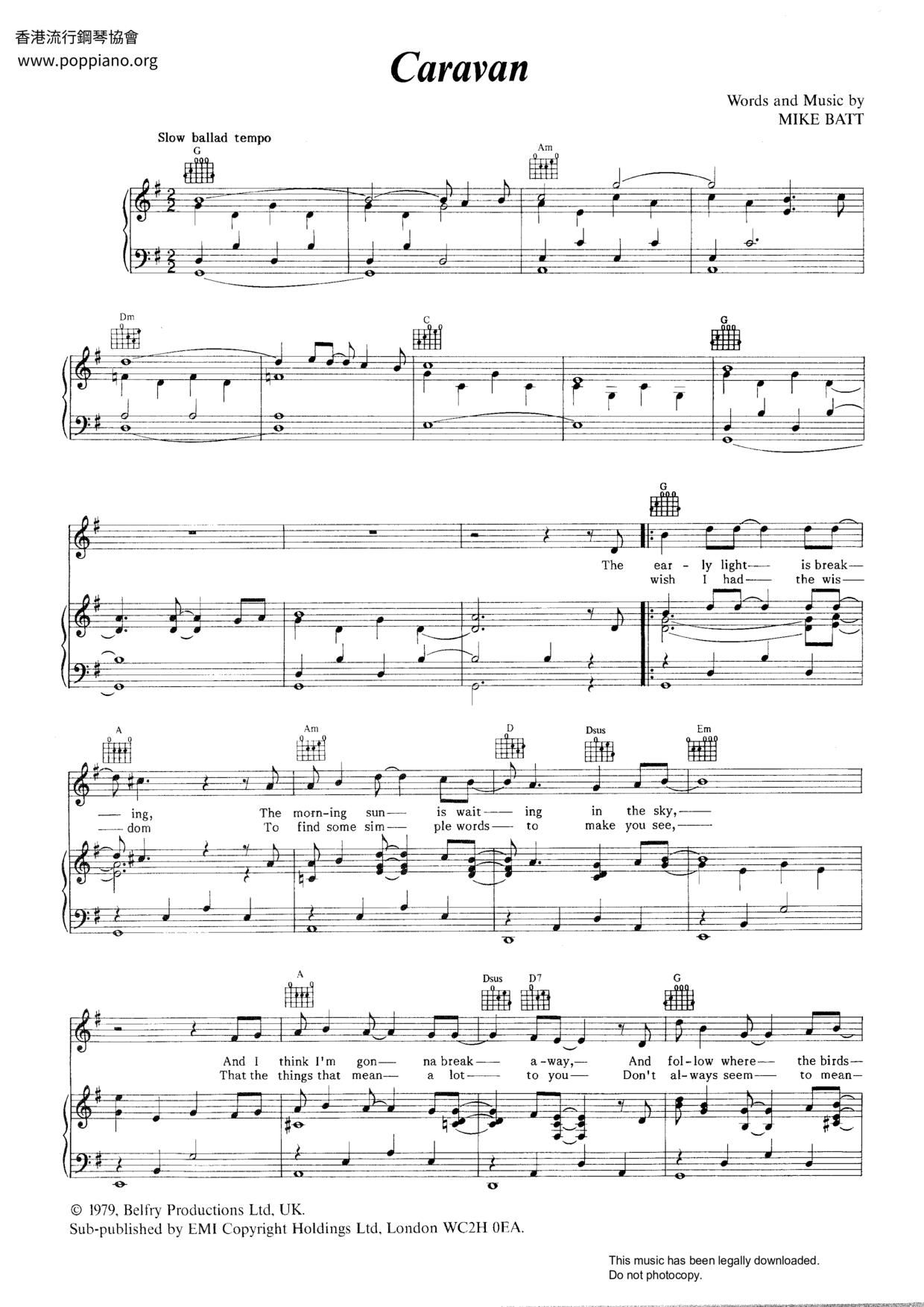Caravan Song琴譜