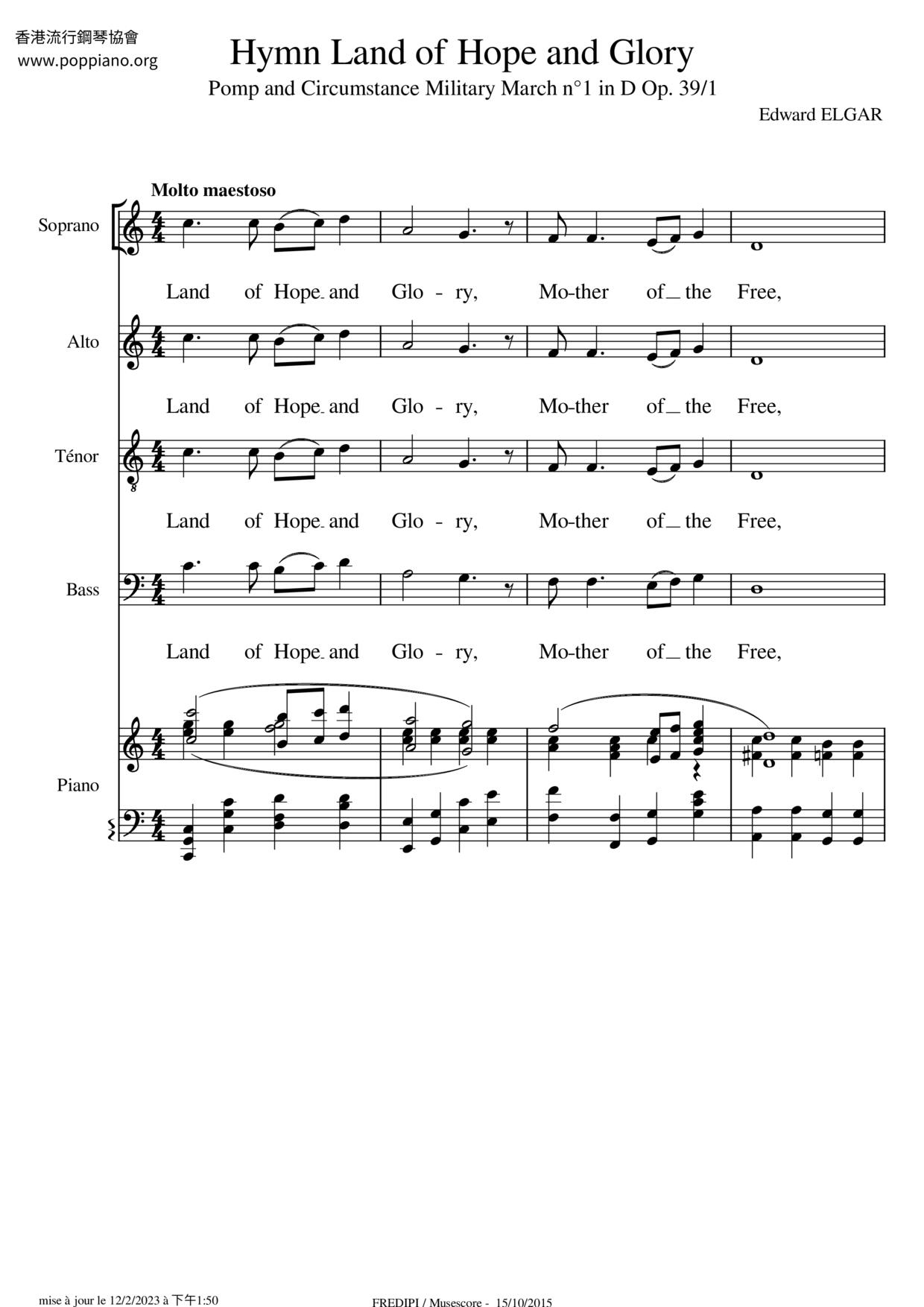 Land Of Hope And Glory琴譜