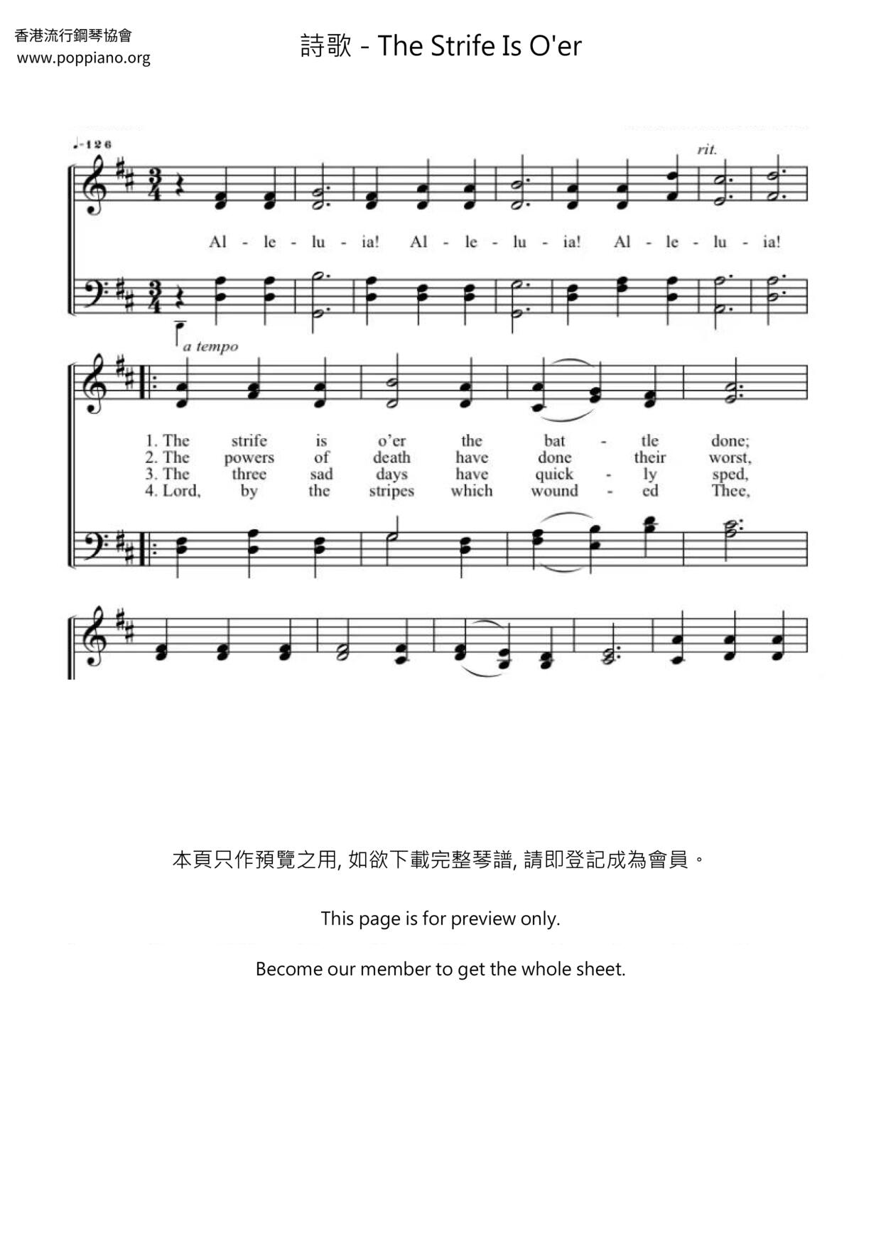 The Strife Is O'er琴譜
