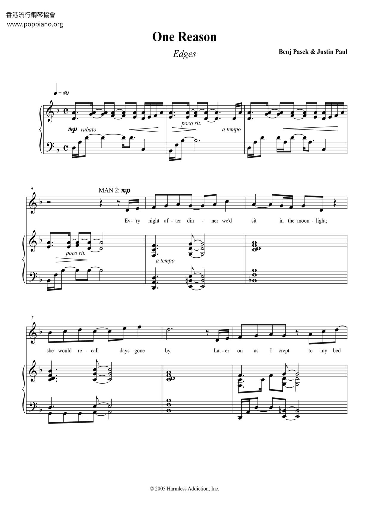 Edges - One Reason琴譜