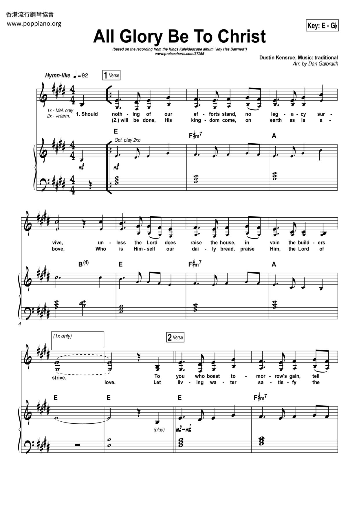 All Glory Be To Christ琴譜