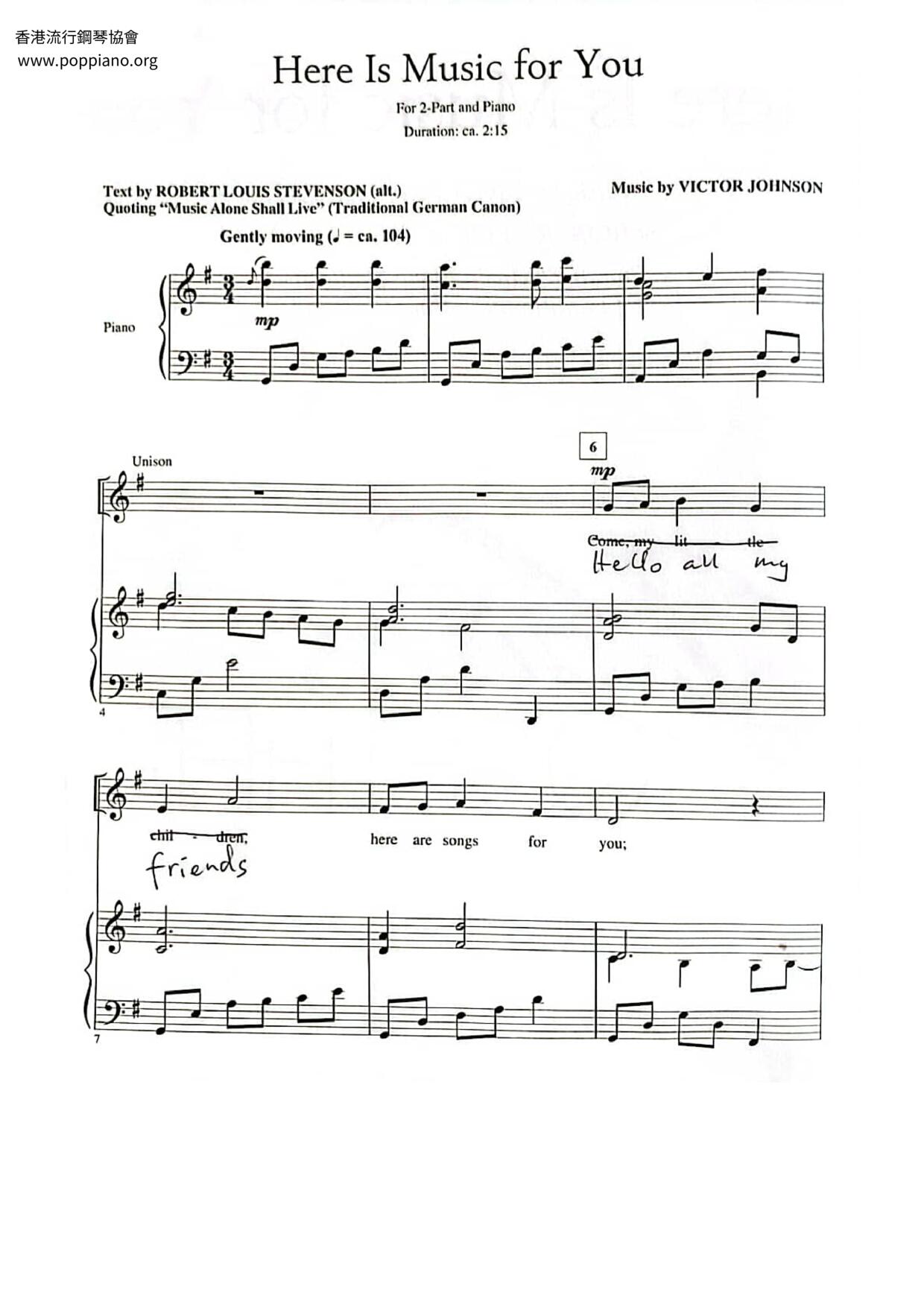 Here Is Music For You琴譜