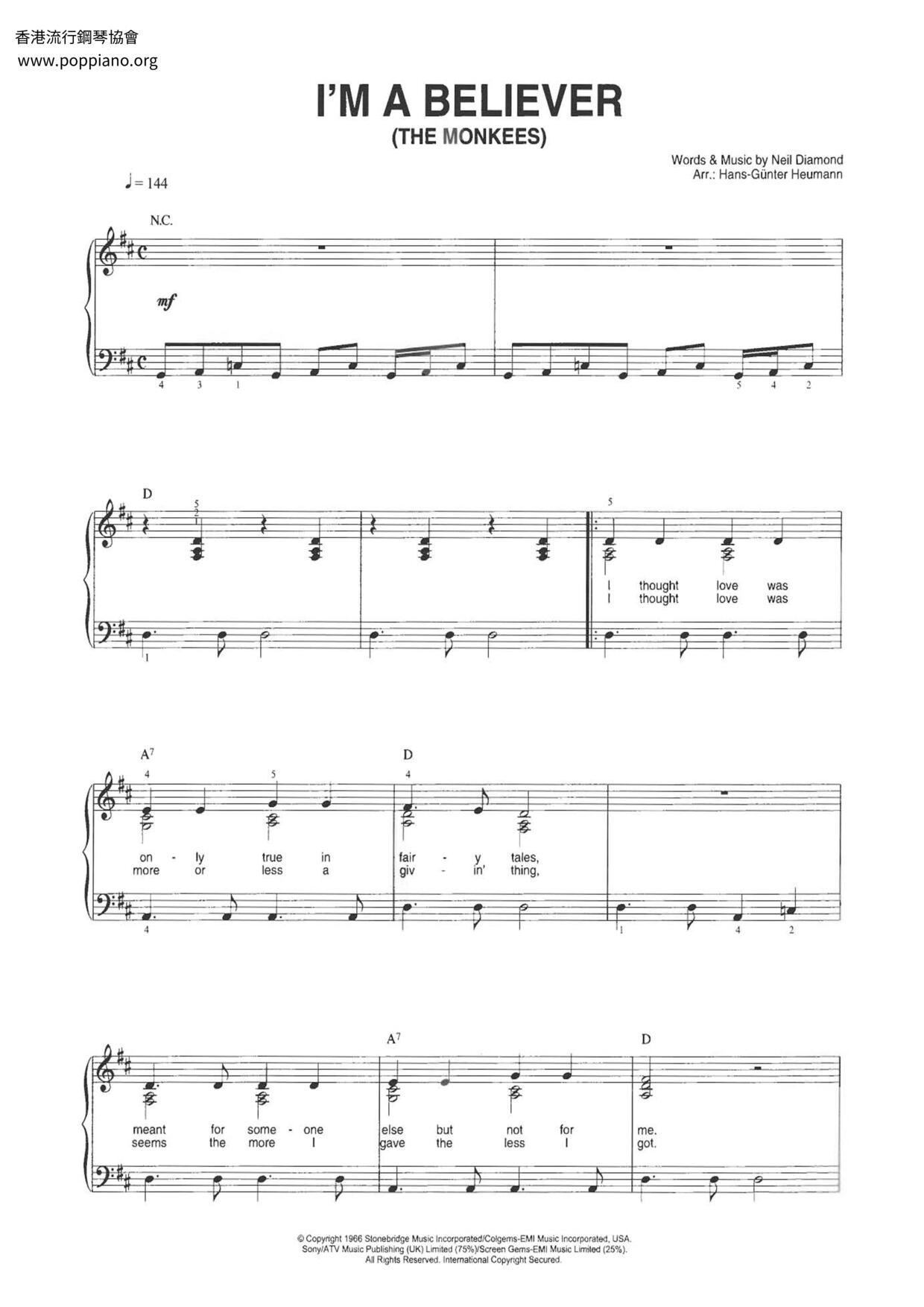 Shrek - I'm A Believer琴譜