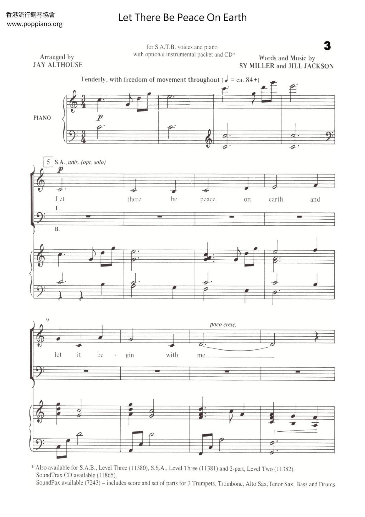 Let There Be Peace On Earth琴譜
