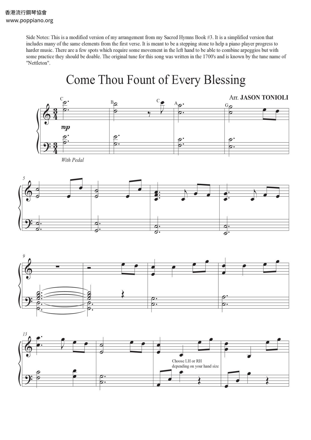 Come Thou Fount Of Every Blessing琴譜