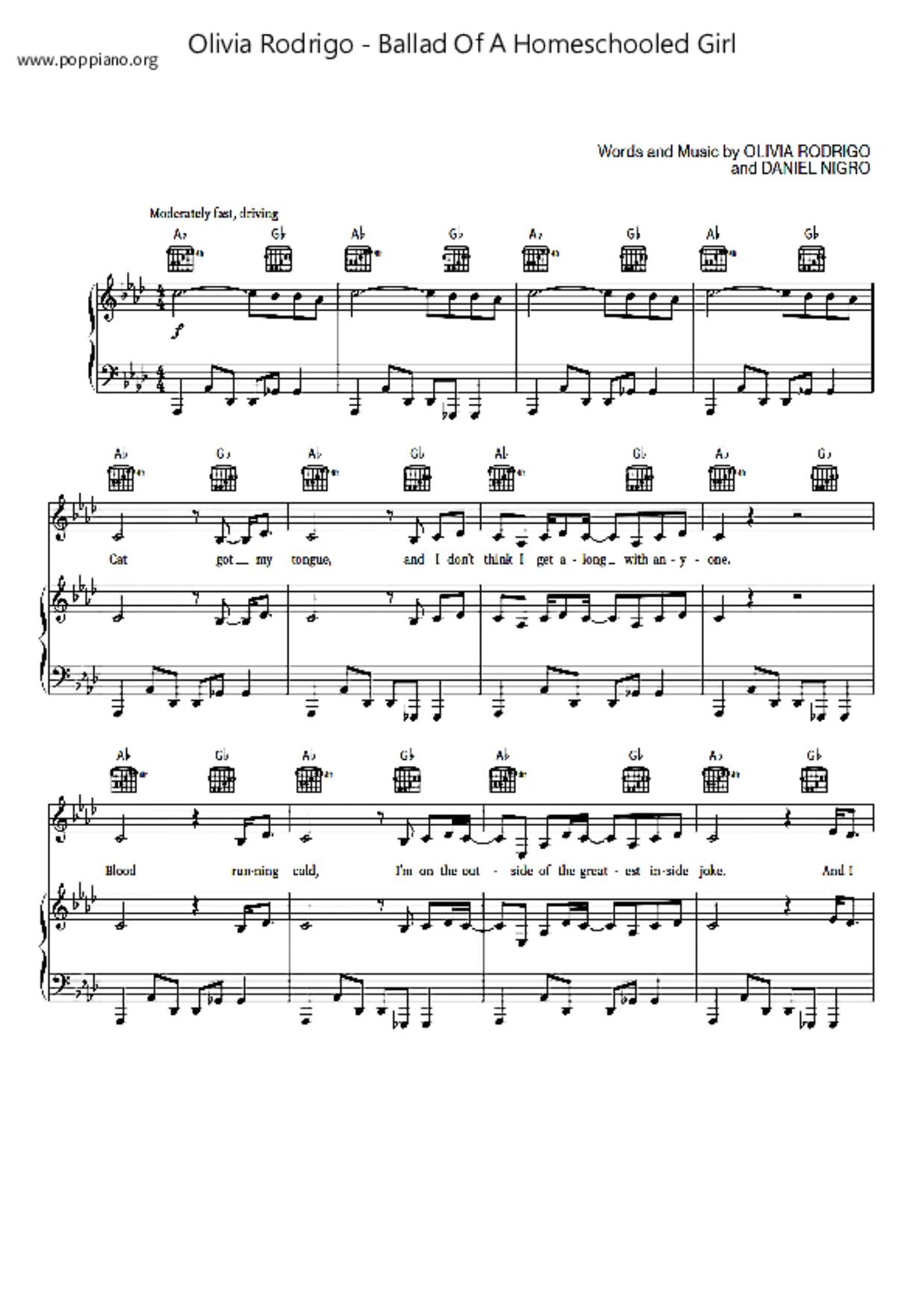 Ballad Of A Homeschooled Girl琴譜
