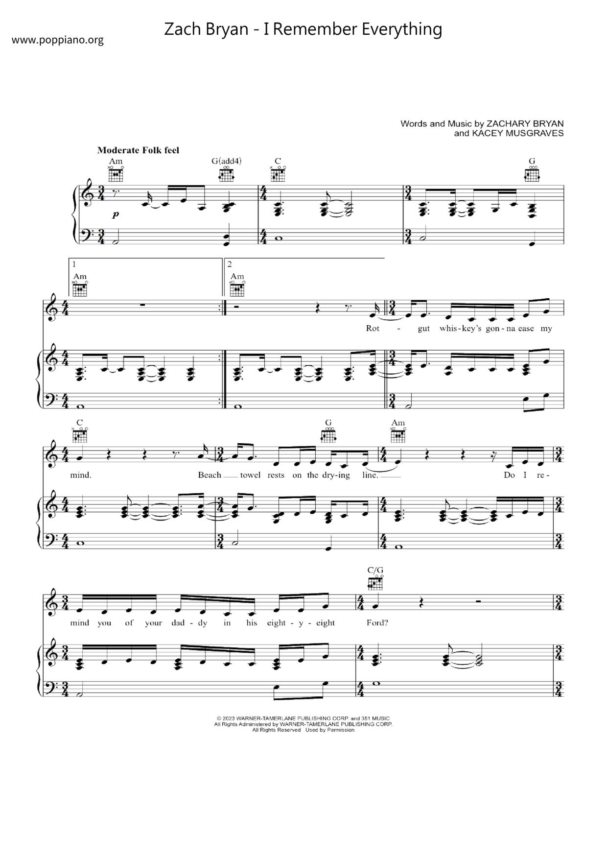 I Remember Everything (Feat. Kacey Musgraves)琴譜