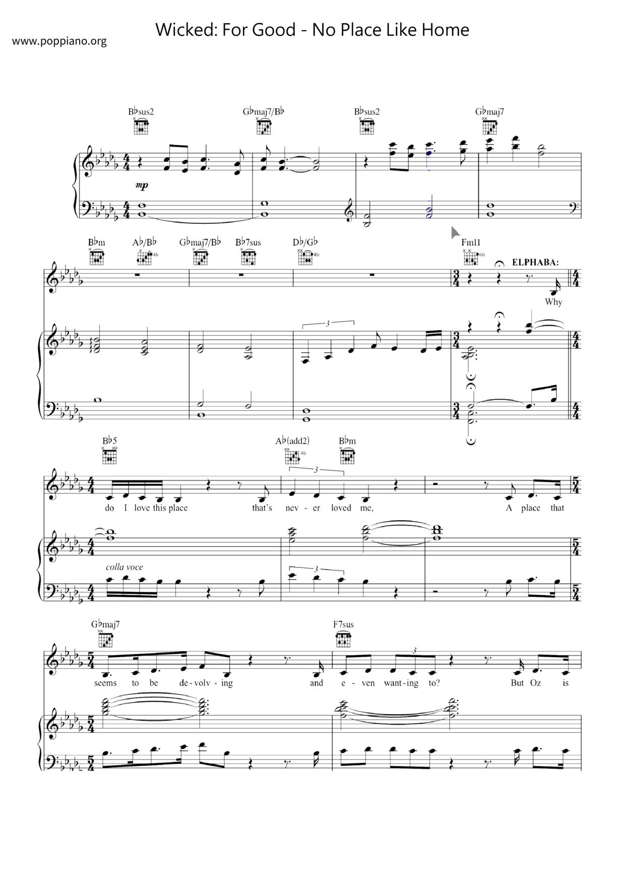 Wicked: For Good - No Place Like Home琴譜