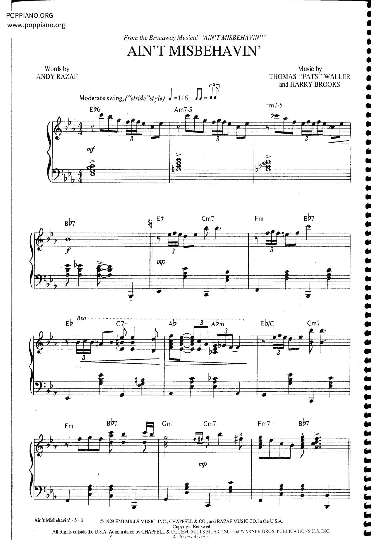 Ain't Misbehavin'琴譜