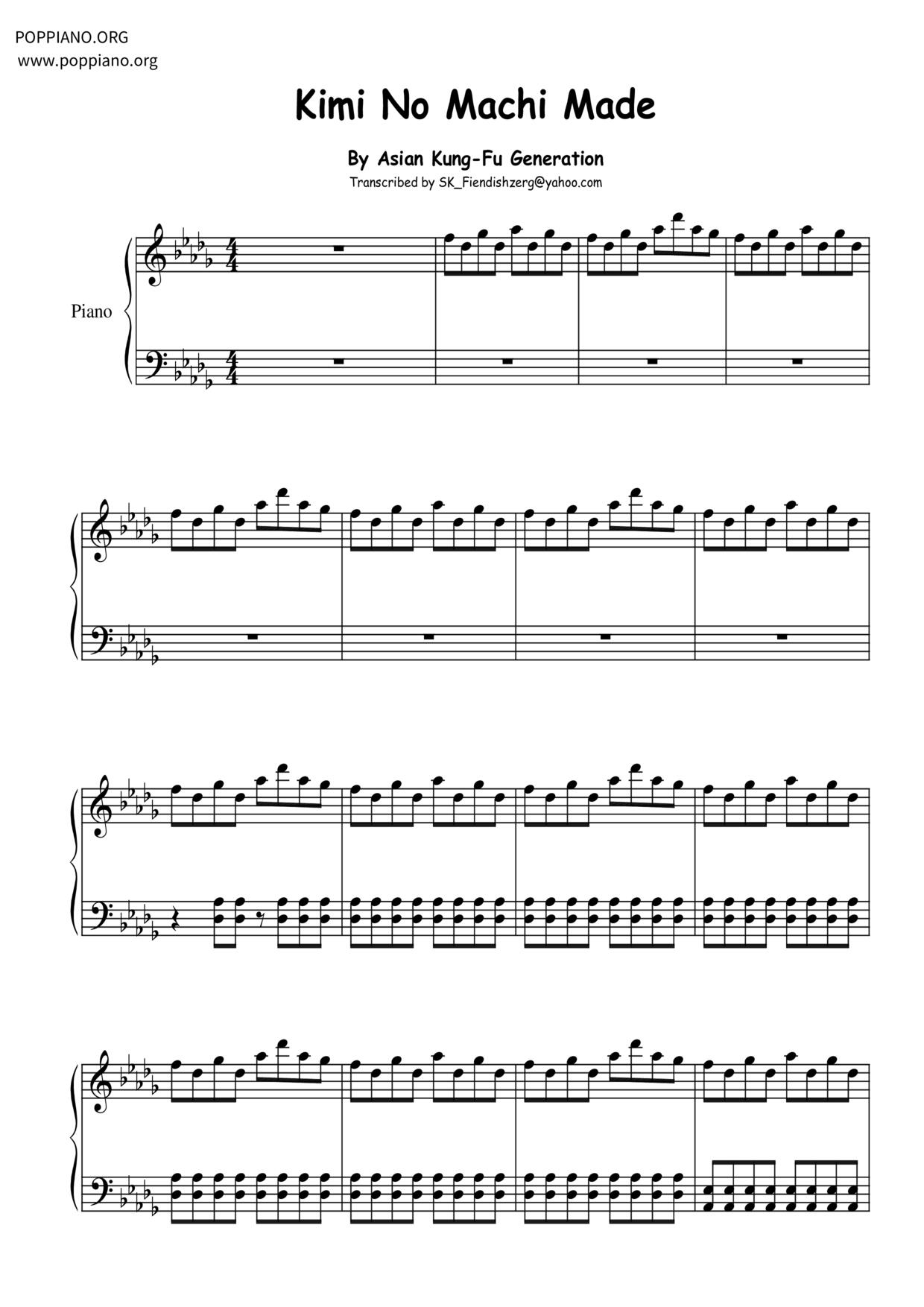 Kimi No Machi Made琴譜
