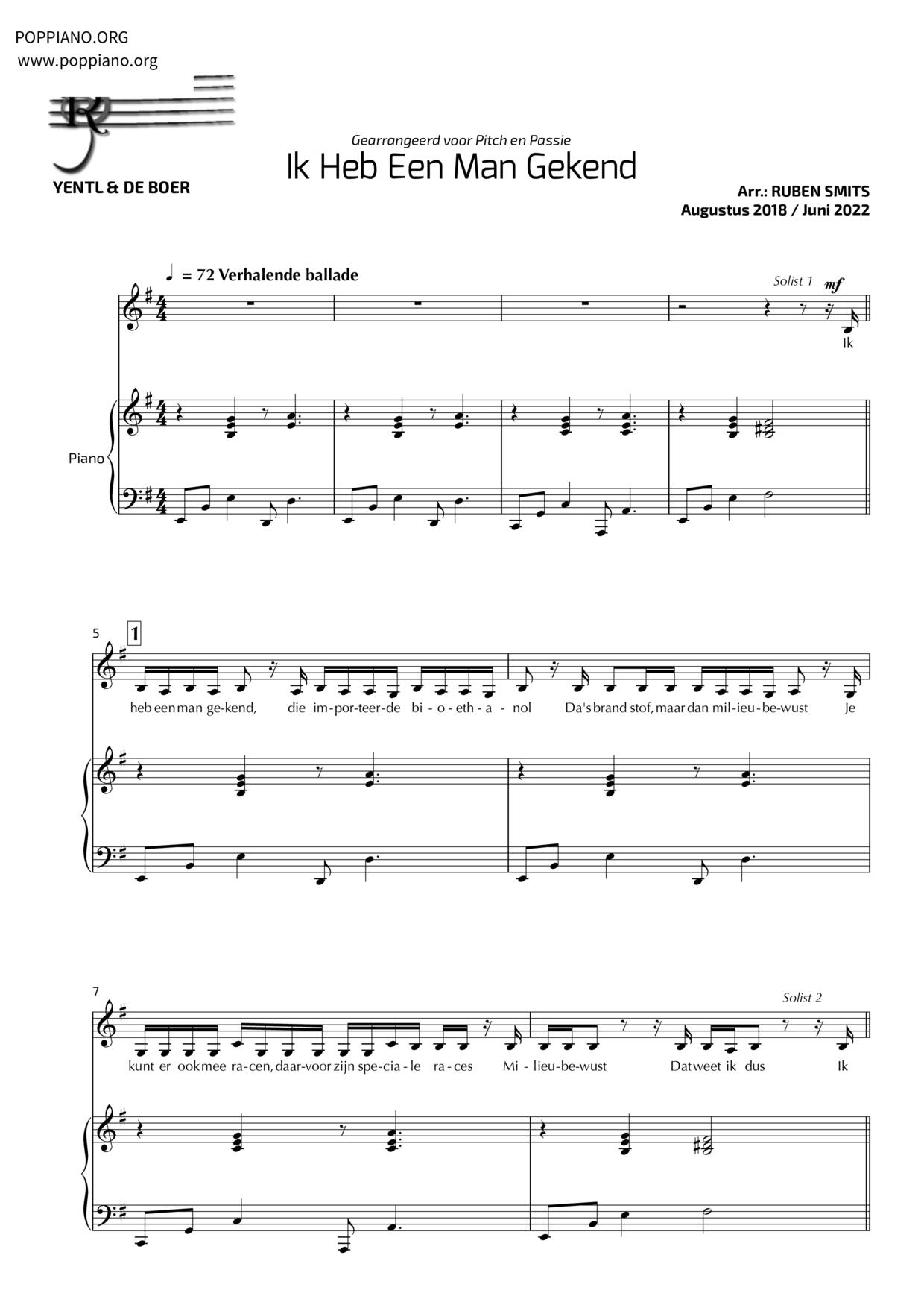Ik Heb Een Man Gekend琴譜